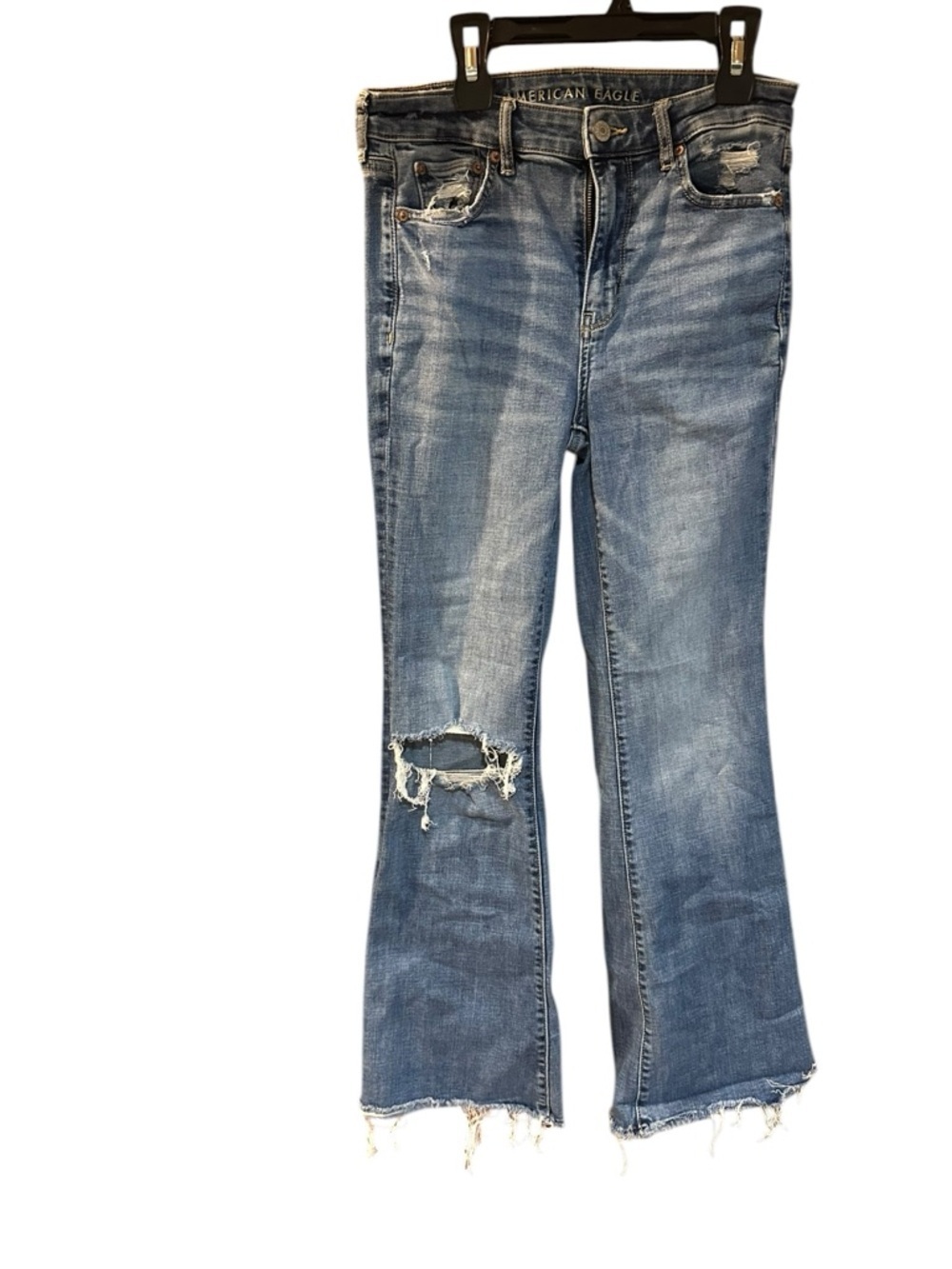 American Eagle Outfitters Distressed Flare Jeans in Blue